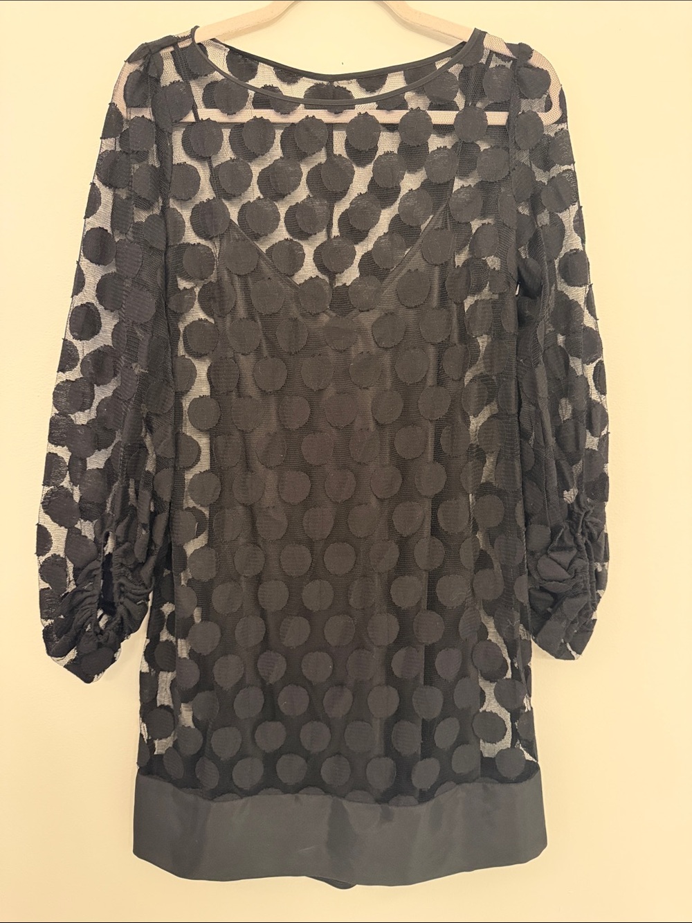 Laundry By Shelli Segal Black Polka Dot Sheer with slip Tunic Dress